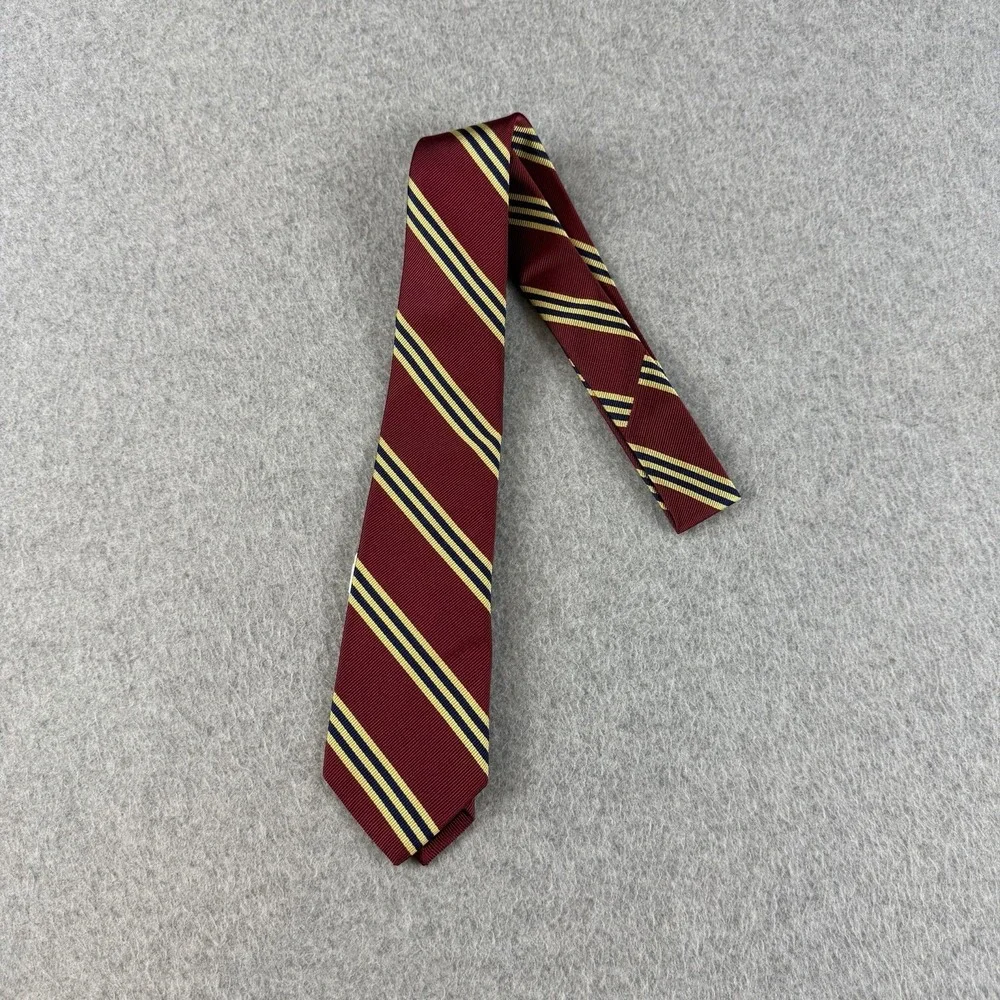 Vintage Brooks Brothers Boys Silk Rep Stripe Tie USA Burgundy Navy Gold 44x2.75